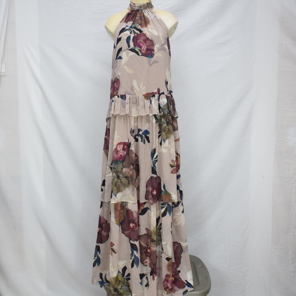 Trina Turk | Floral Ruffled Cream Maxi Dress XS